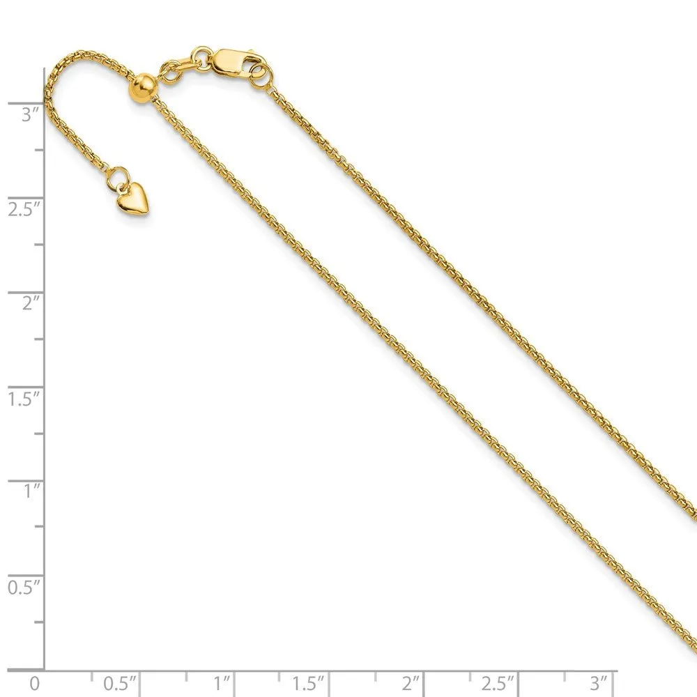 1.3mm 14K Yellow Gold Adjustable Round Box Chain Necklace