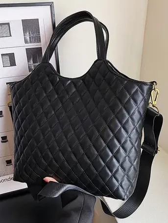 27 Faux Leather Quilted Tote Bag