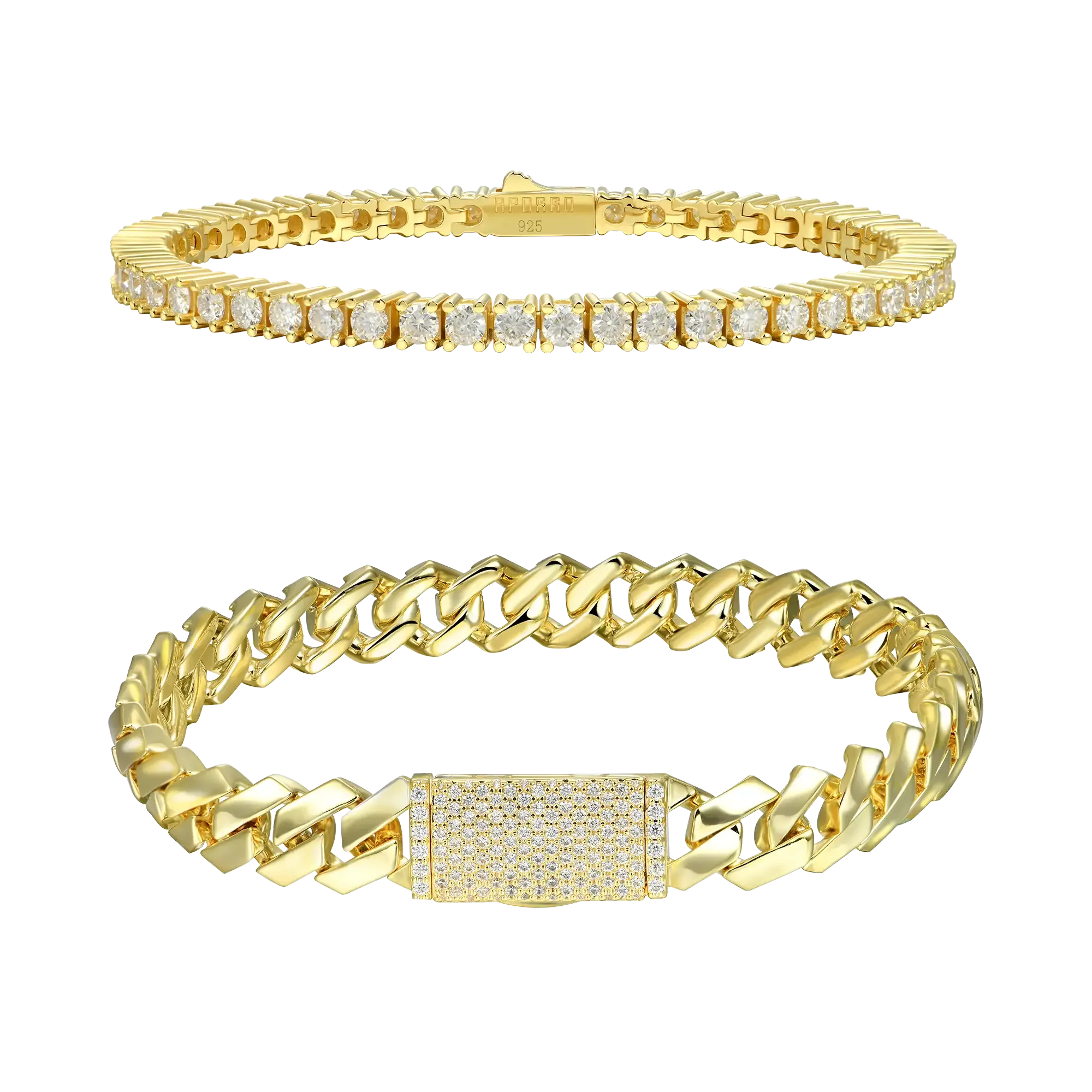 3mm Tennis Bracelet + 8mm Plain Gold Prong Bracelet Gift Set