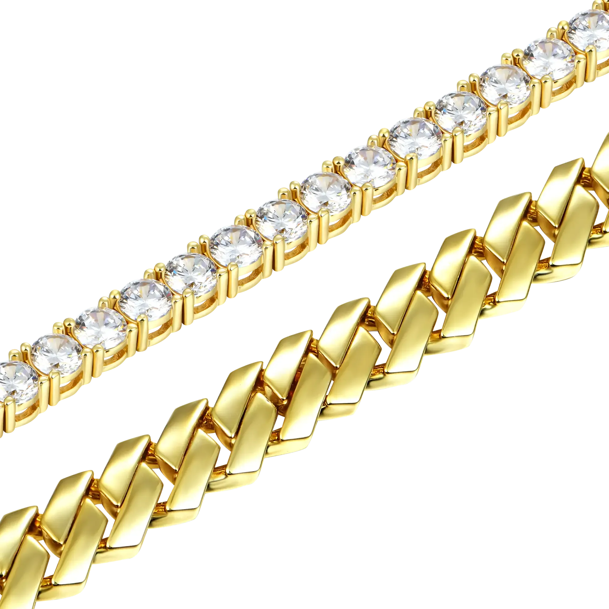 3mm Tennis Bracelet + 8mm Plain Gold Prong Bracelet Gift Set