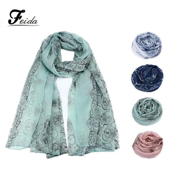 4 Colors Women Lady Classical Print Scarf Scarves Sun Protection Gauze Kerchief Feida