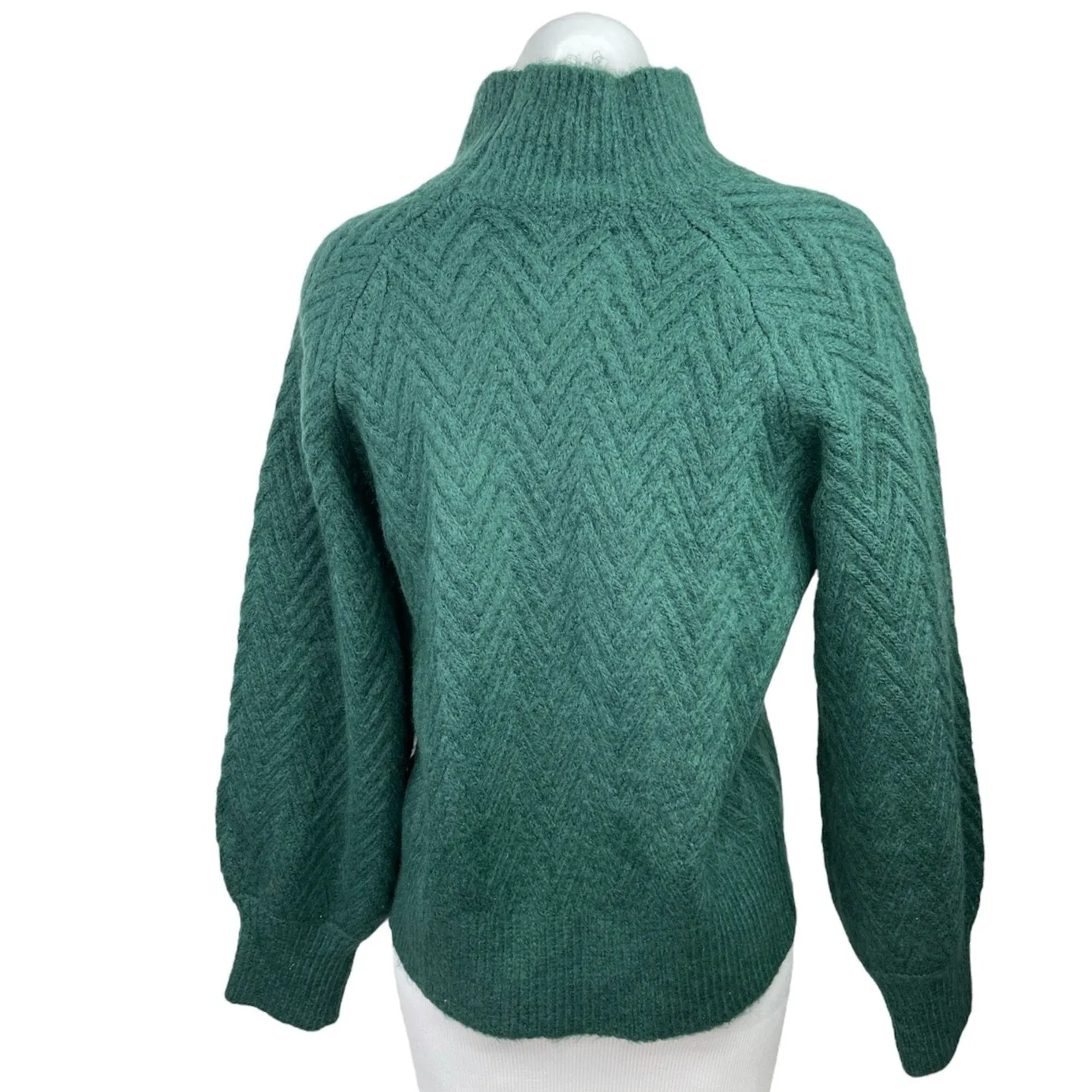 Abercrombie & Fitch Green Turtle Neck Balloon Sleeve Chevron Sweater Top Size XS