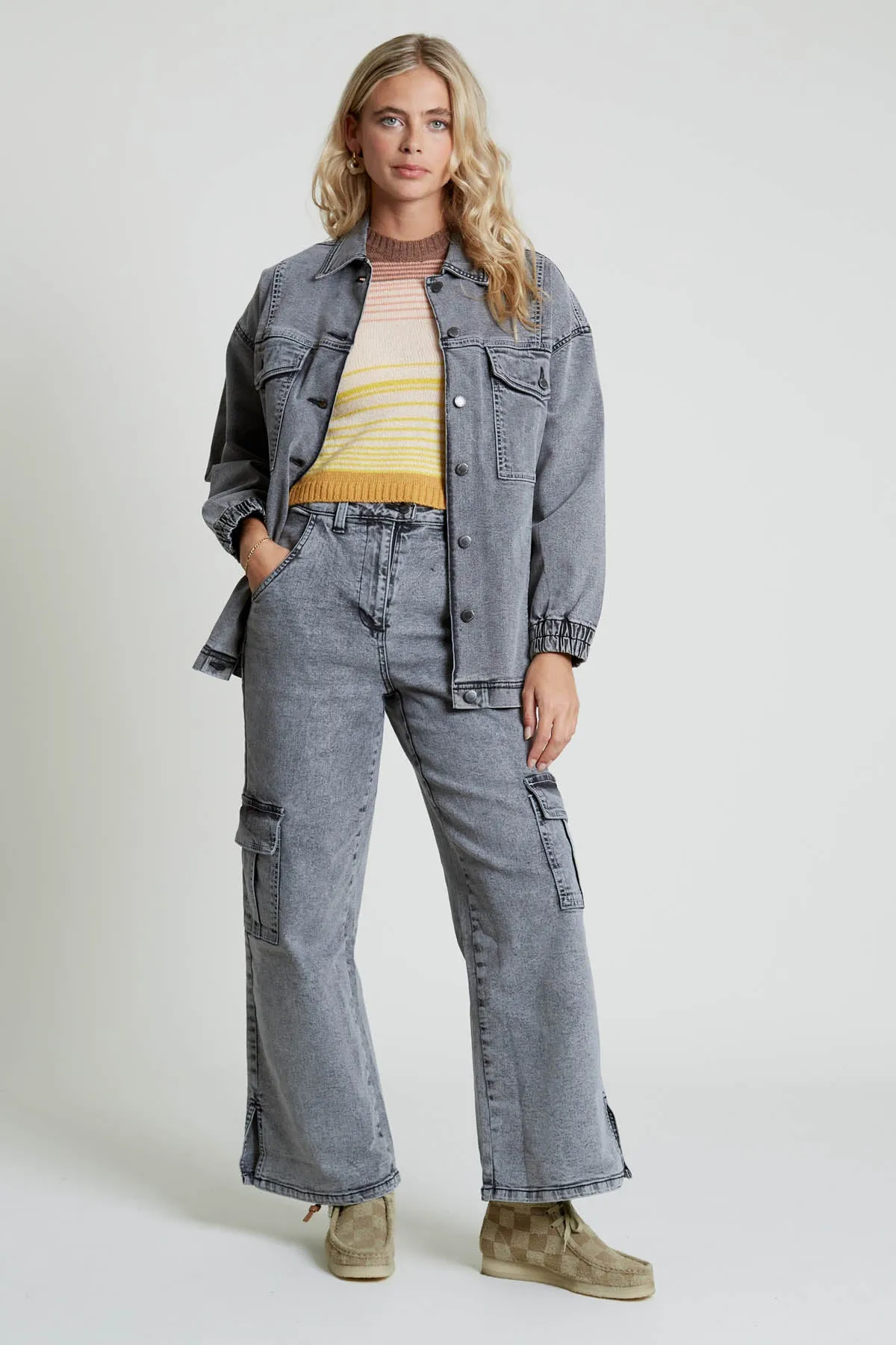 ACIALA ACID WASH WIDE LEG JEANS WITH SEAMING DETAIL