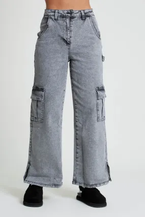 ACIALA ACID WASH WIDE LEG JEANS WITH SEAMING DETAIL