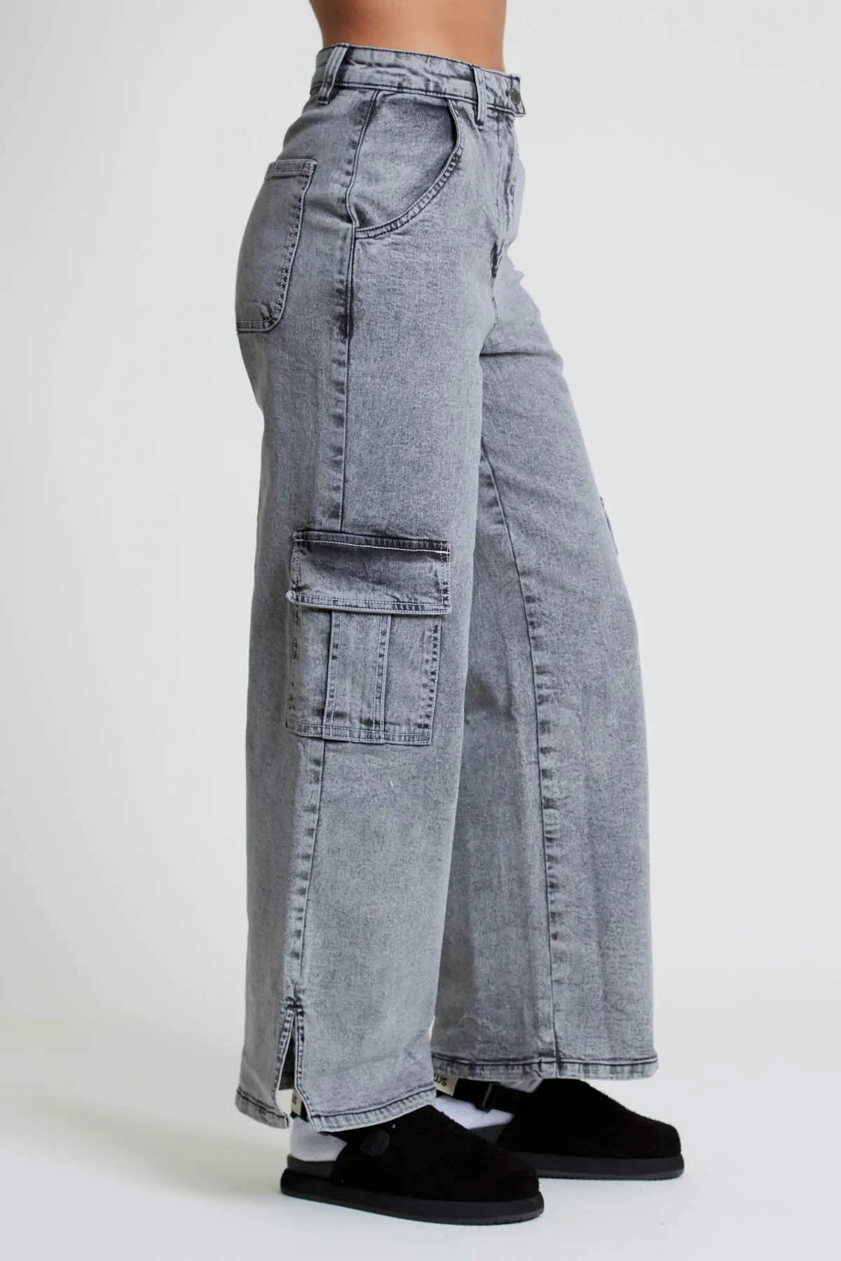 ACIALA ACID WASH WIDE LEG JEANS WITH SEAMING DETAIL