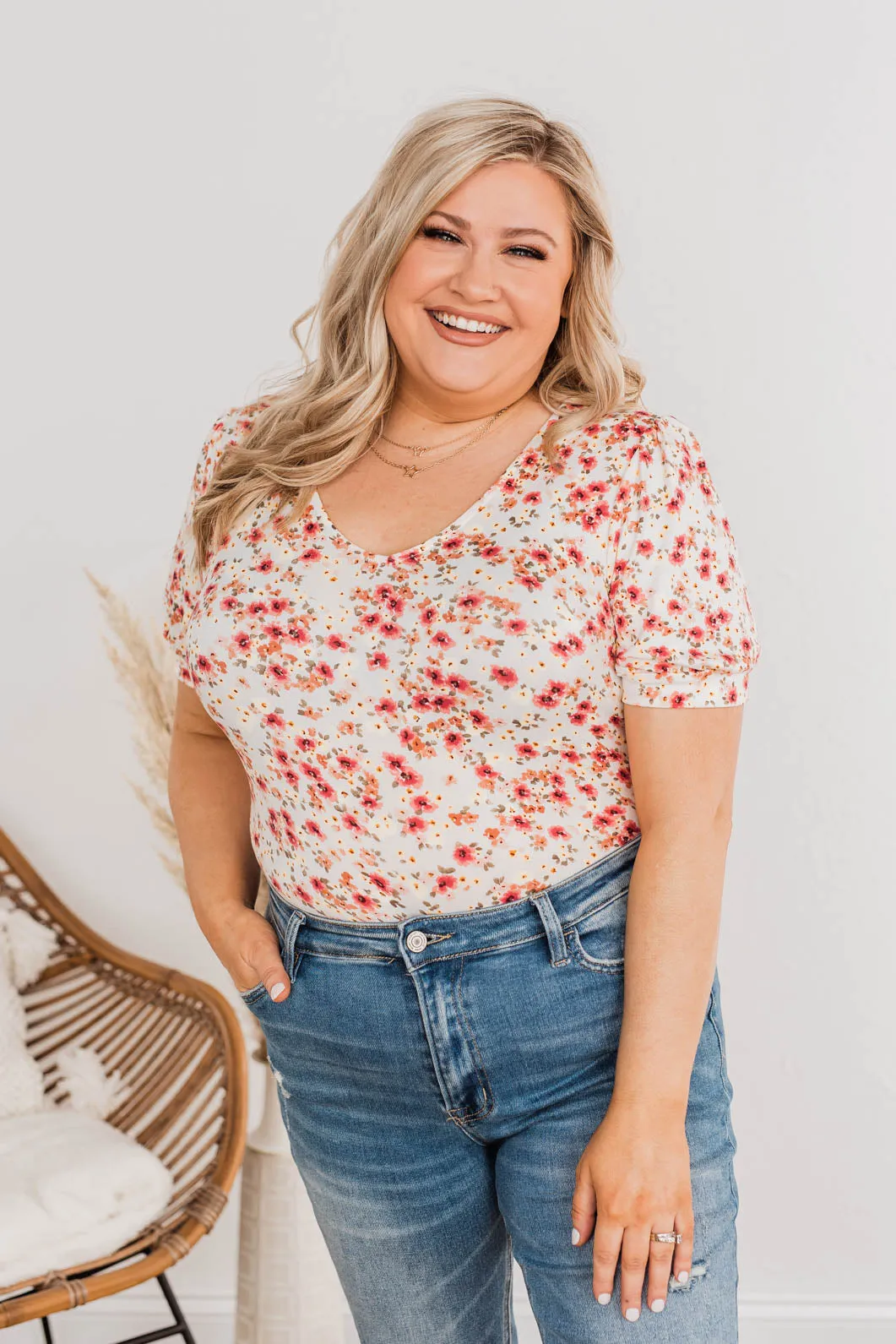 Always My Favorite Floral Bodysuit- Ivory