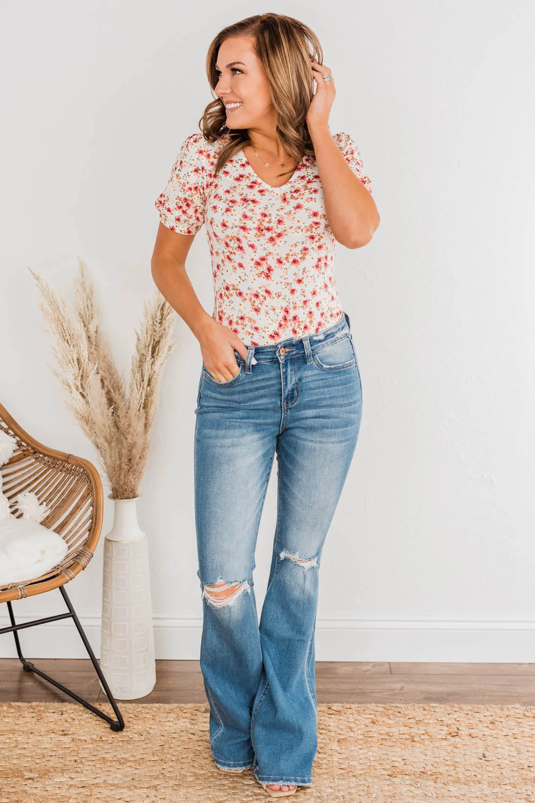 Always My Favorite Floral Bodysuit- Ivory