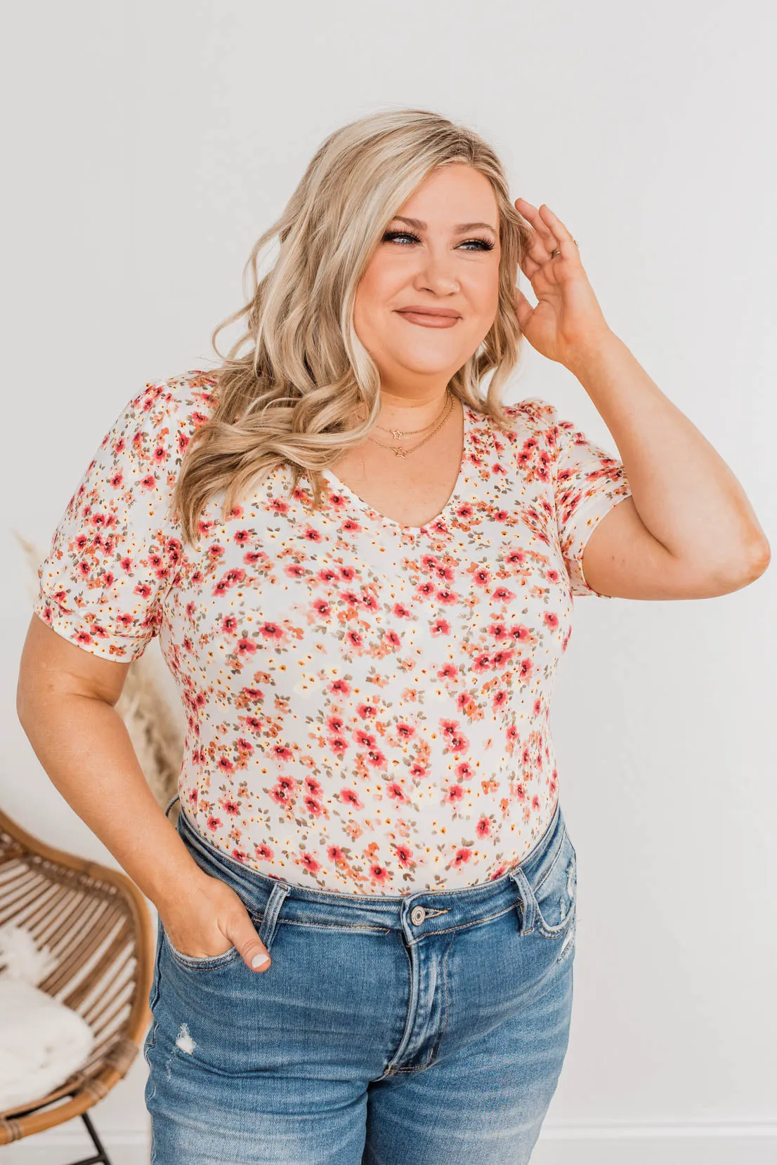 Always My Favorite Floral Bodysuit- Ivory