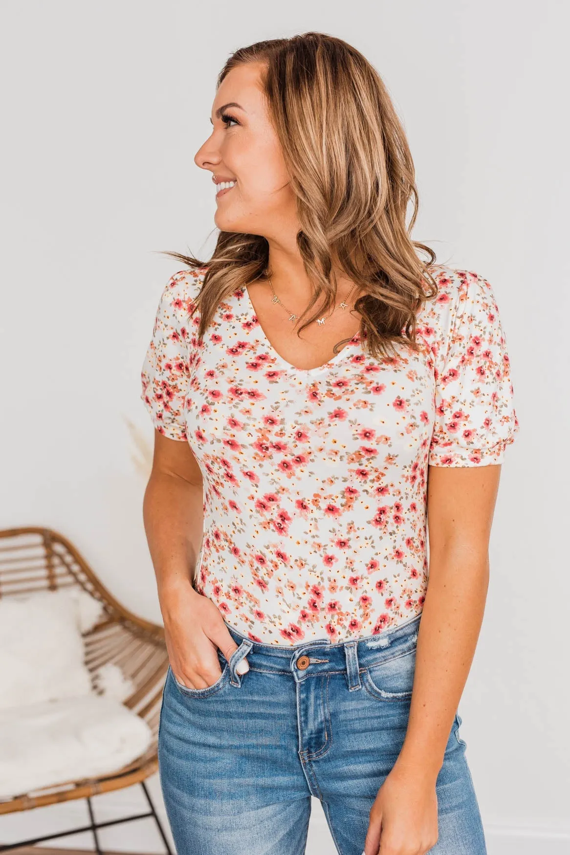 Always My Favorite Floral Bodysuit- Ivory