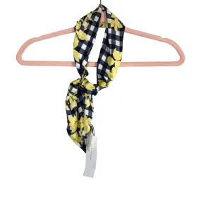 Ann Taylor Black/White Checkered with Yellow Flowers 100% Silk Neck Tie Scarf NWT