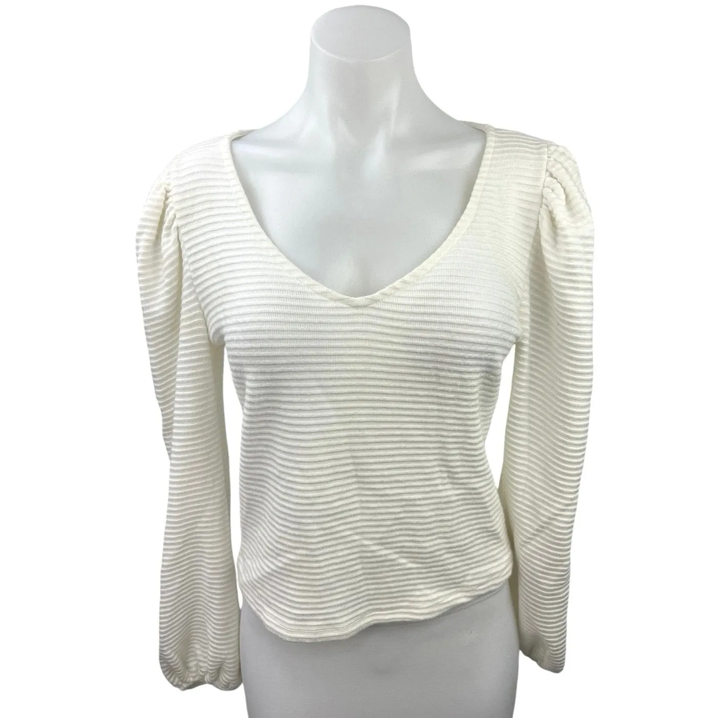 Anthropologie Sadie & Sage Women's White Long Sleeve V-Neck Sweater Top Size M