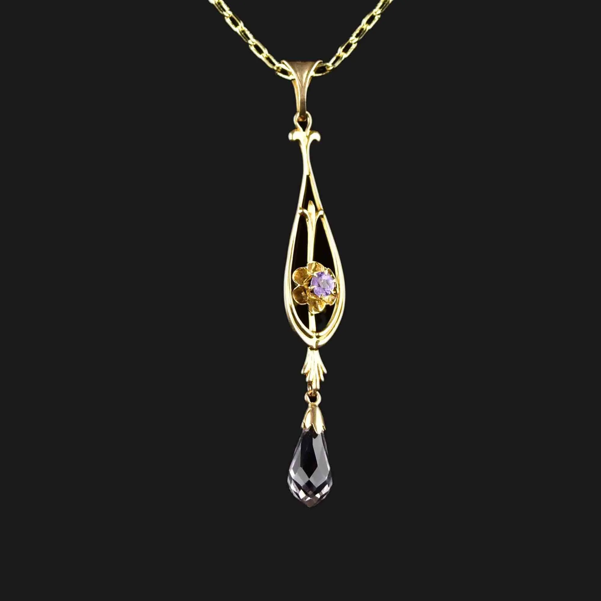 Antique 10K Gold Amethyst Lavalier Necklace