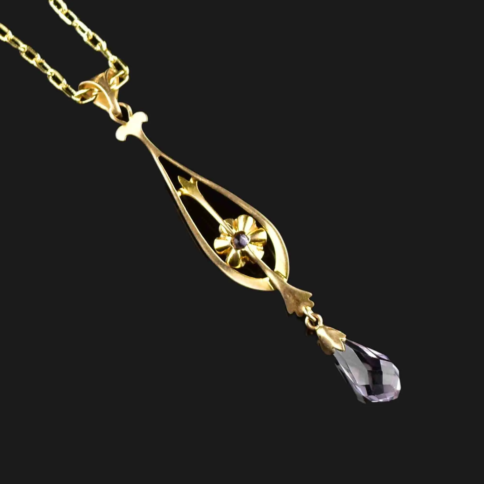 Antique 10K Gold Amethyst Lavalier Necklace