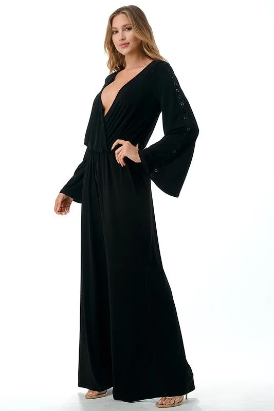 Ariella Grommet Bell Sleeve Wide Leg Jumpsuit