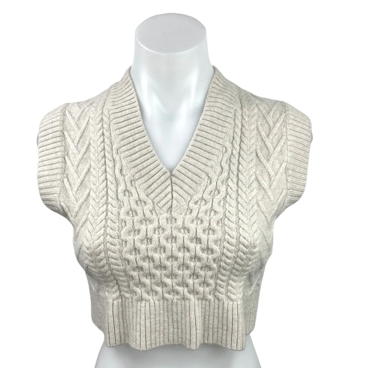 Aritzia Babaton Emporia Light Gray Merino Wool Cable Knit Crop Sweater Vest 2XS