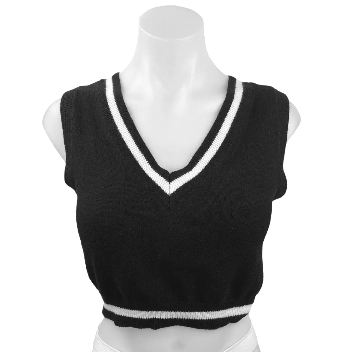 Aritzia Sunday Best Quinn Black Wool Blend Knit V-neck Crop Sweater Vest Top XS