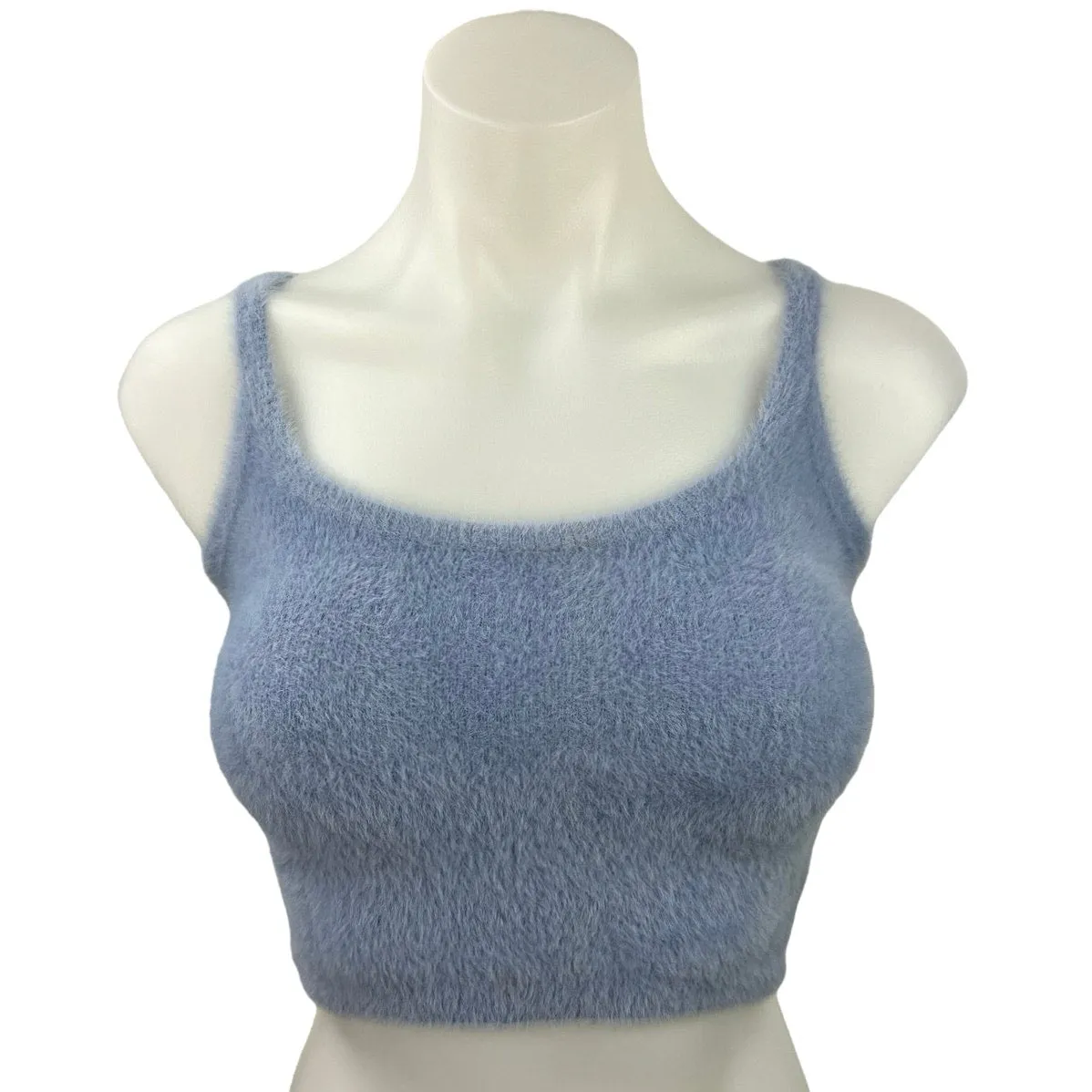 Beginning Boutique Blue Sleeveless Scoop Neck Fuzzy Fur Sweater Crop Tank Top 6