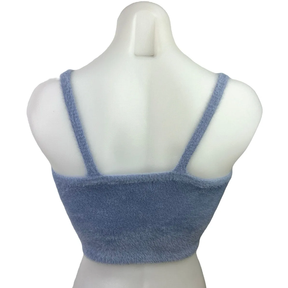 Beginning Boutique Blue Sleeveless Scoop Neck Fuzzy Fur Sweater Crop Tank Top 6