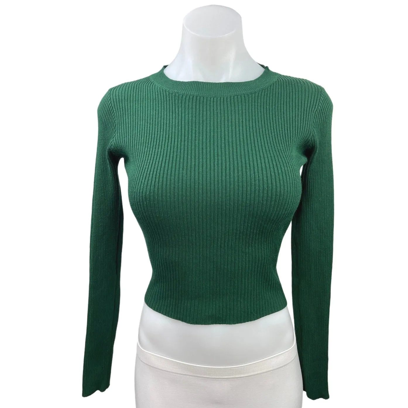 Beginning Boutique Women's Green Crew Neck Long Sleeve Ribbed Sweater Top Size 8