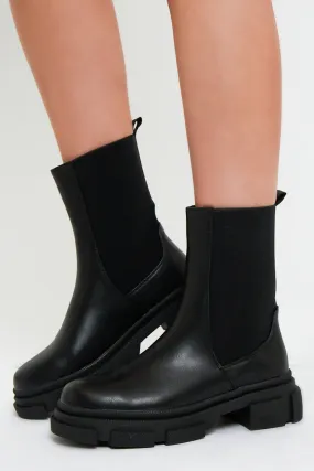 Black Faux Leather Ankle High Biker Boots - Alija