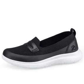 Black flyknit pattern penny slip on shoe sneaker