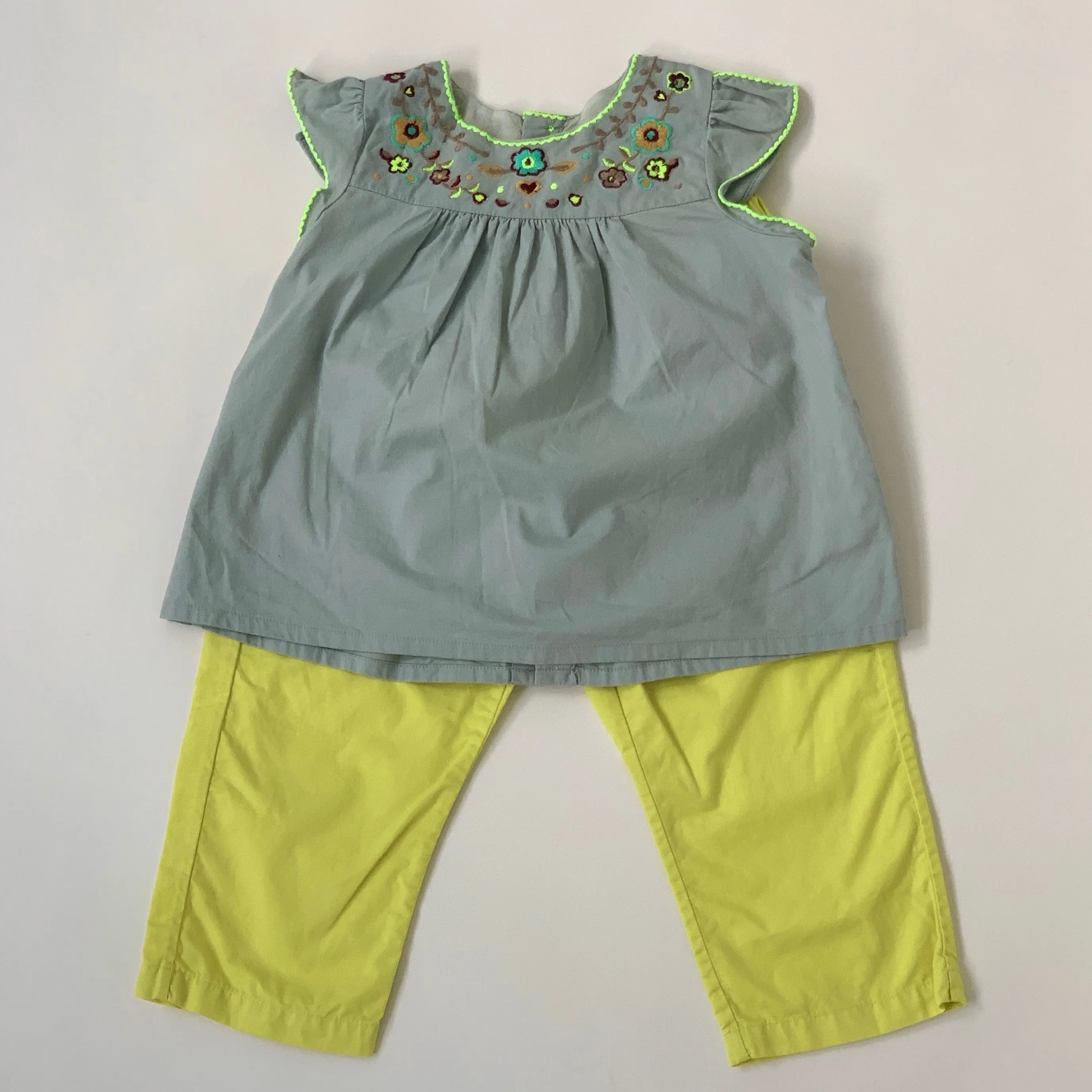 Bonpoint Chartreuse Cotton Trousers: 6 Months & 18 Months