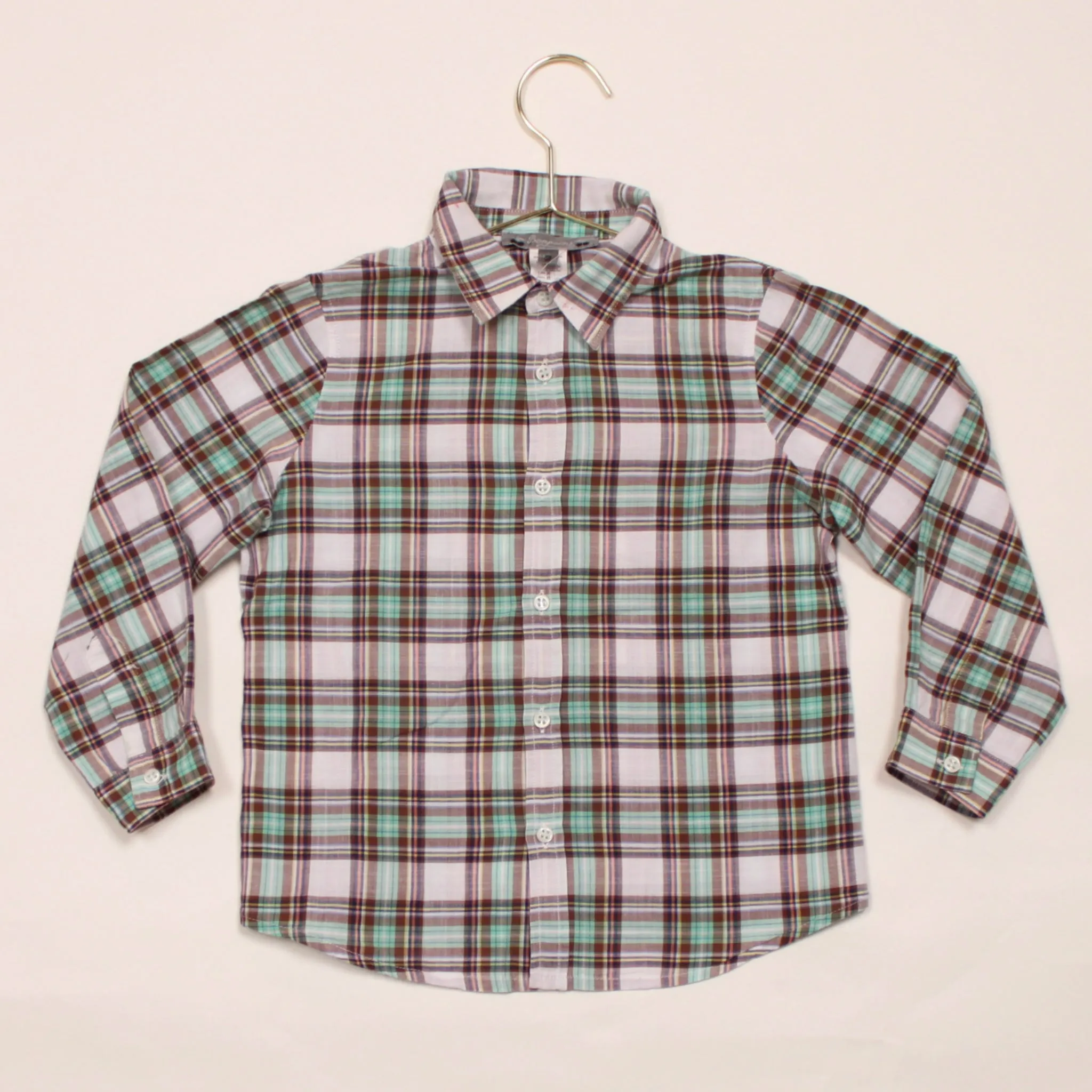 Bonpoint Turqoise Toned Check Cotton Shirt: 3 Years