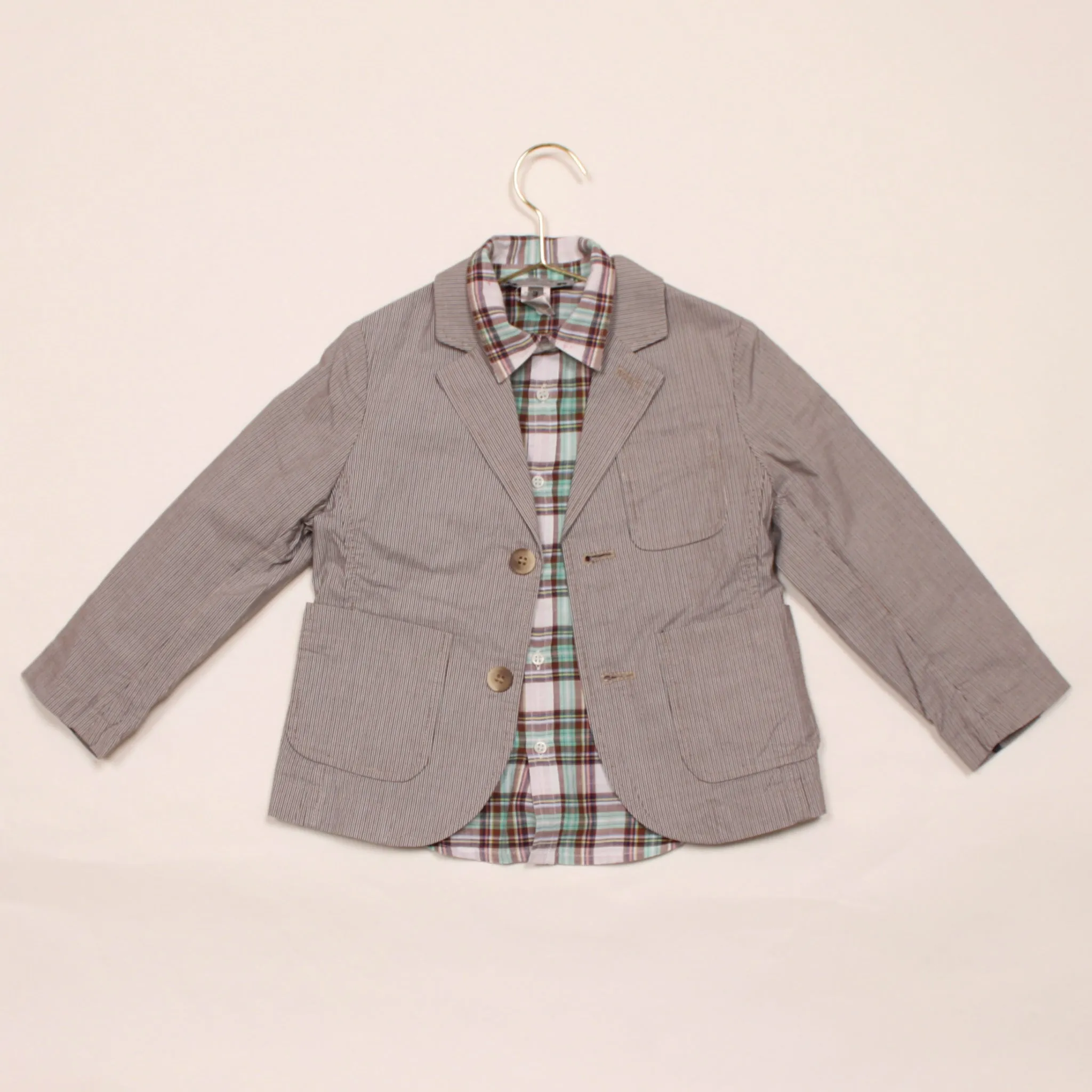 Bonpoint Turqoise Toned Check Cotton Shirt: 3 Years