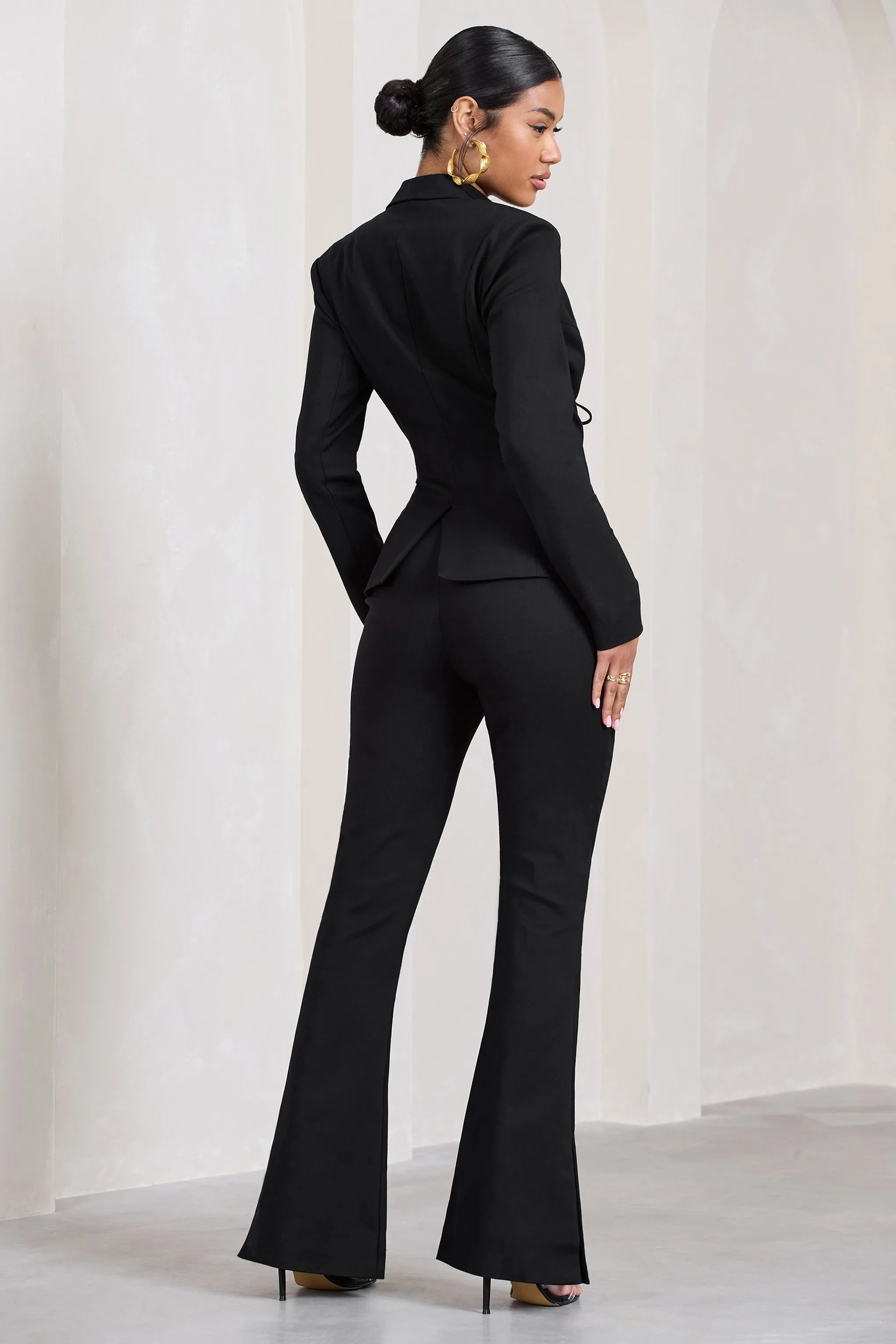 Brianca | Black High-Waisted Split Wide-Leg Trousers