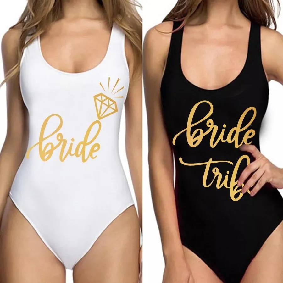 Bride Tribe Print One Piece Swimsuit For Women Bathing suit