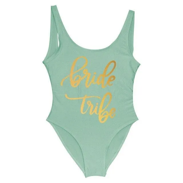 Bride Tribe Print One Piece Swimsuit For Women Bathing suit