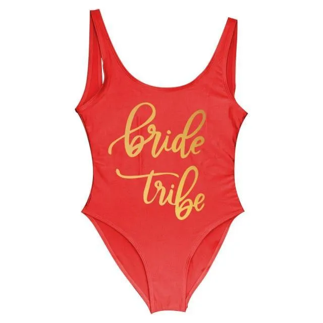 Bride Tribe Print One Piece Swimsuit For Women Bathing suit