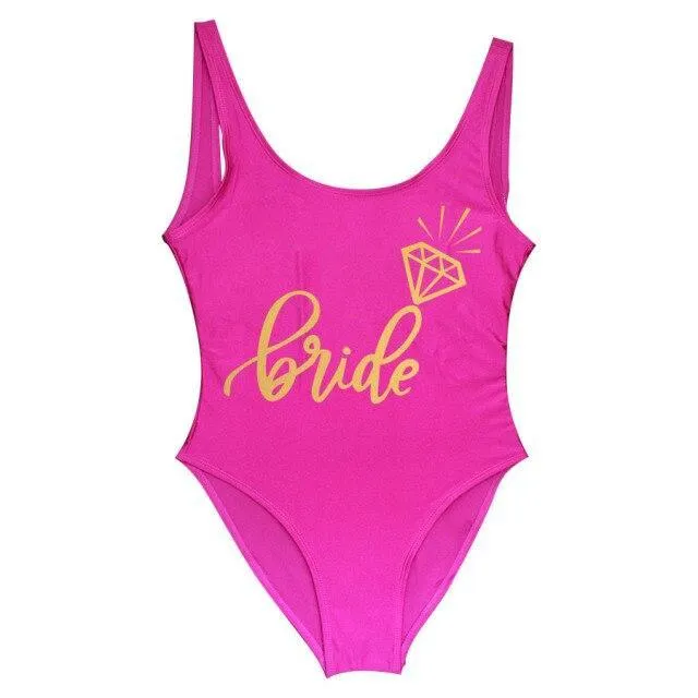 Bride Tribe Print One Piece Swimsuit For Women Bathing suit