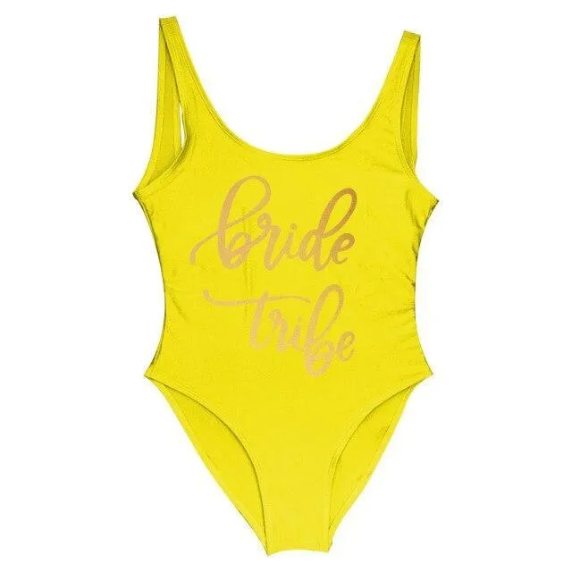 Bride Tribe Print One Piece Swimsuit For Women Bathing suit