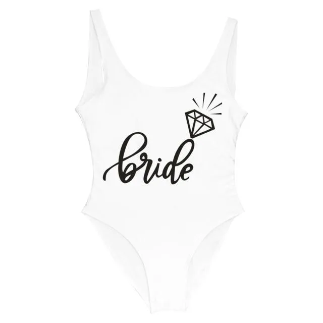 Bride Tribe Print One Piece Swimsuit For Women Bathing suit