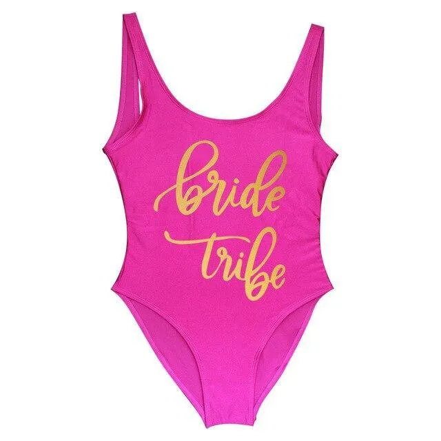 Bride Tribe Print One Piece Swimsuit For Women Bathing suit