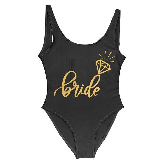 Bride Tribe Print One Piece Swimsuit For Women Bathing suit