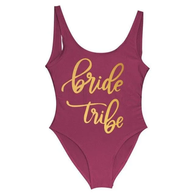 Bride Tribe Print One Piece Swimsuit For Women Bathing suit