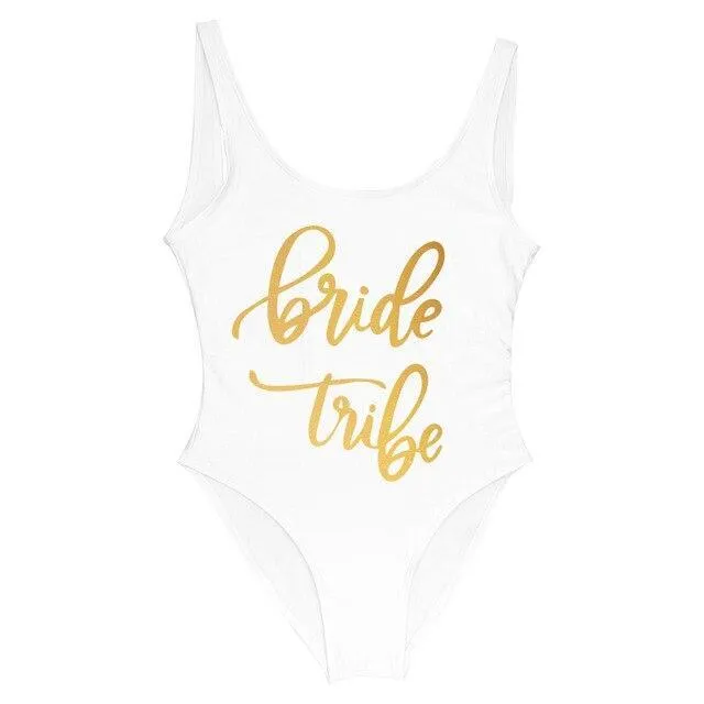 Bride Tribe Print One Piece Swimsuit For Women Bathing suit