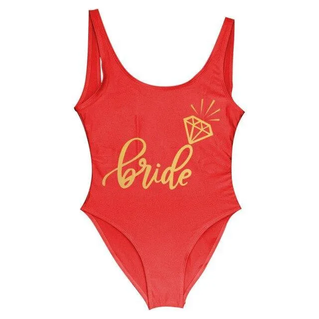 Bride Tribe Print One Piece Swimsuit For Women Bathing suit