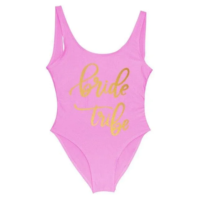 Bride Tribe Print One Piece Swimsuit For Women Bathing suit