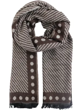 Brown & Beige Stripe Polka Dot Pattern Winter Knit Oversize Blanket Scarf