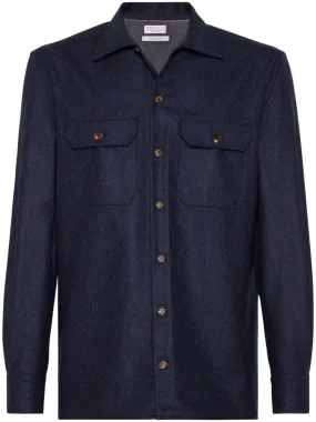 Brunello Cucinelli surchemise en flanelle bleu à manches longues