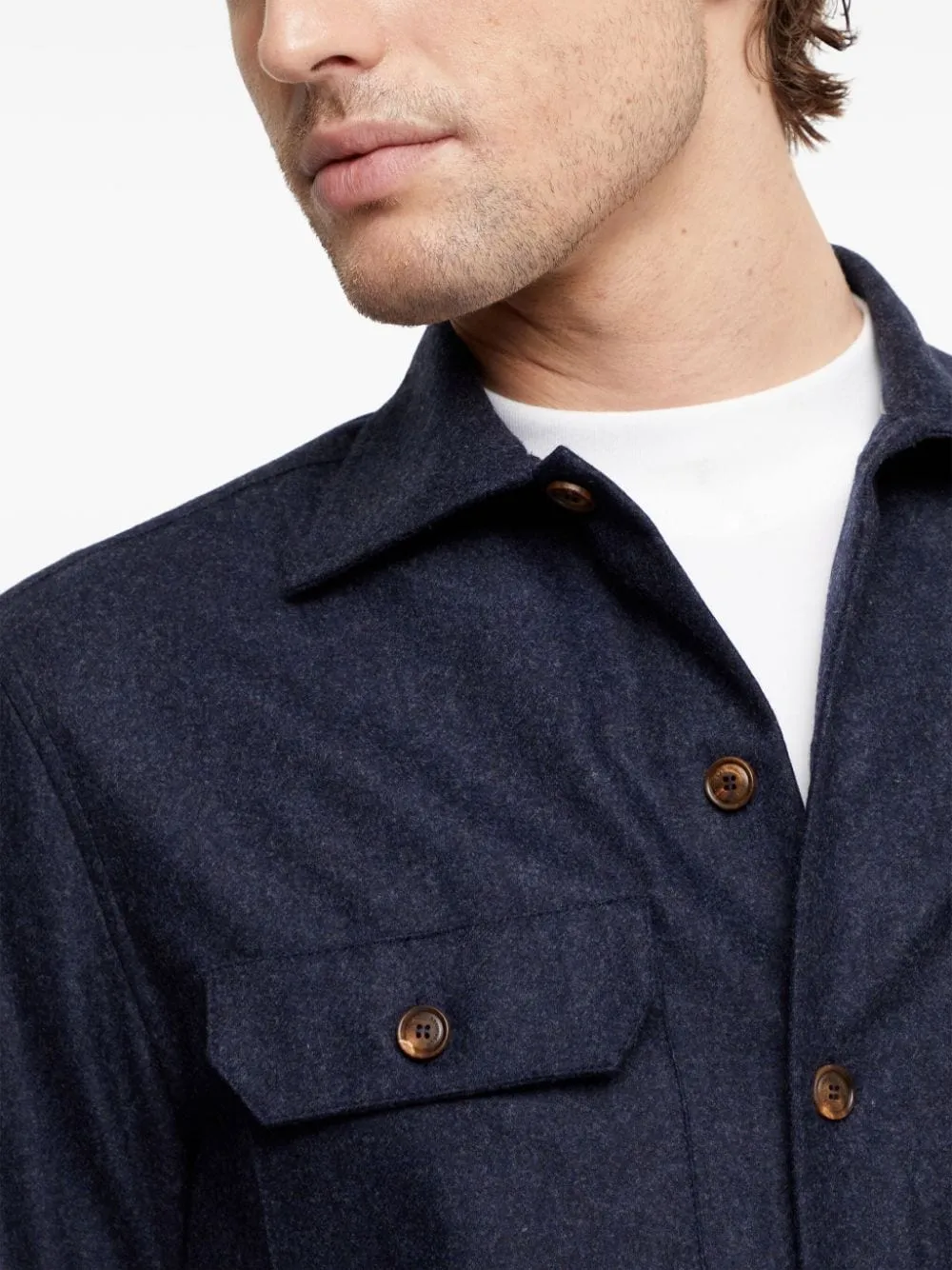 Brunello Cucinelli surchemise en flanelle bleu à manches longues