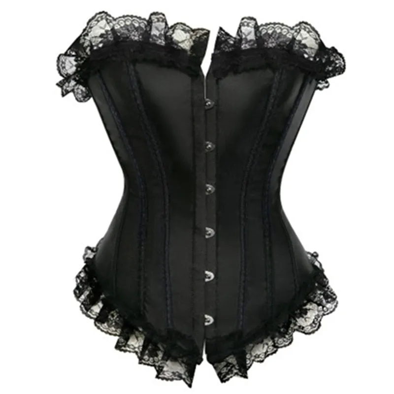 burlesque Women's Sexy Lace Up Brocade Corset Bustier Top Waist Trainer Cincher Plus size S-XXL Overbust Corsets