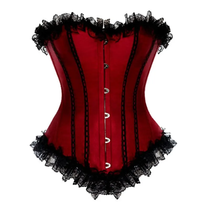 burlesque Women's Sexy Lace Up Brocade Corset Bustier Top Waist Trainer Cincher Plus size S-XXL Overbust Corsets