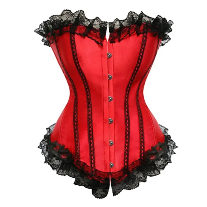 burlesque Women's Sexy Lace Up Brocade Corset Bustier Top Waist Trainer Cincher Plus size S-XXL Overbust Corsets