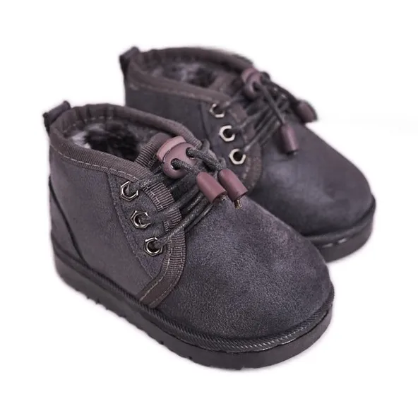 Children's Lace-up Snow Boots Warmed With Fur Gray Hunter grey