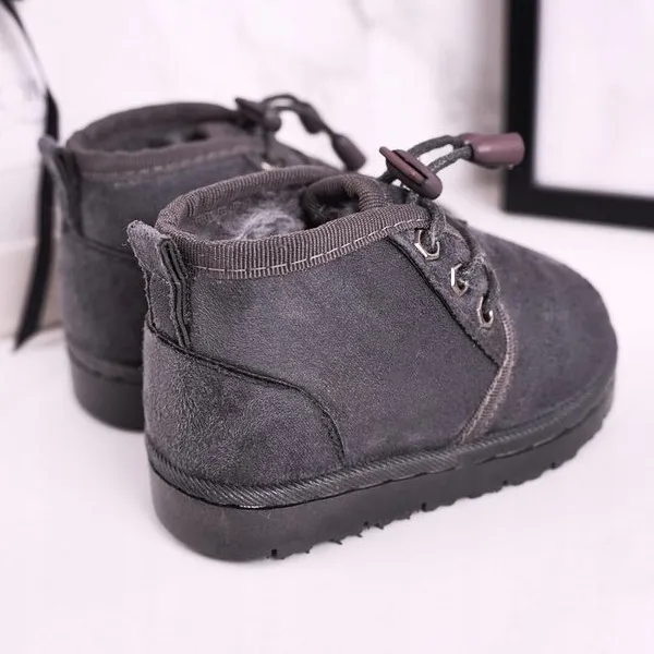 Children's Lace-up Snow Boots Warmed With Fur Gray Hunter grey