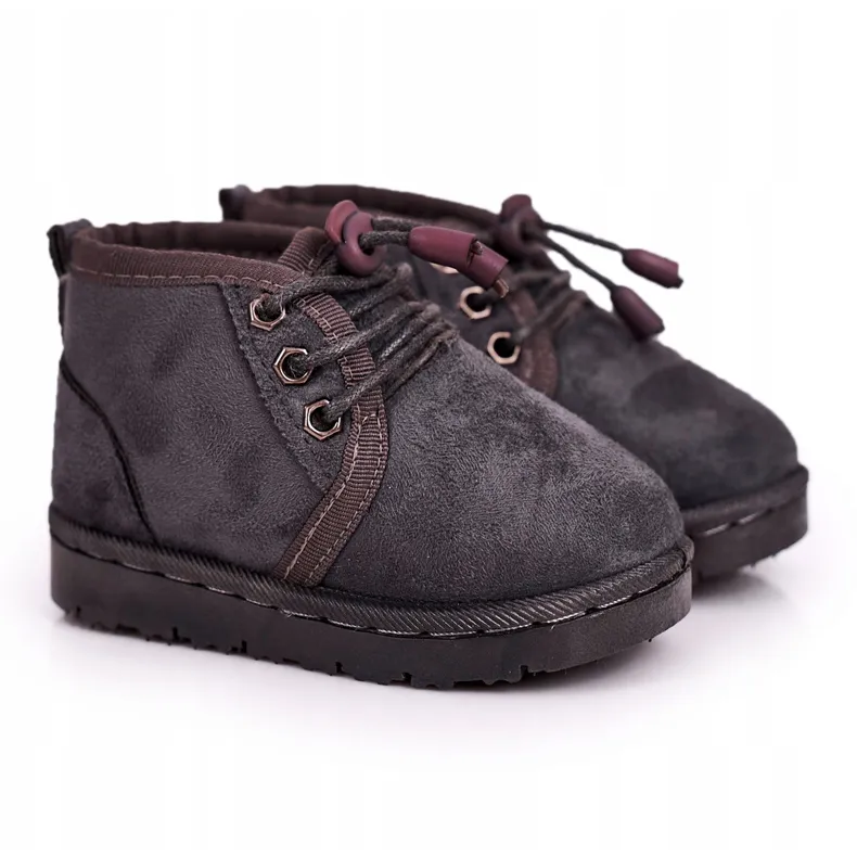 Children's Lace-up Snow Boots Warmed With Fur Gray Hunter grey